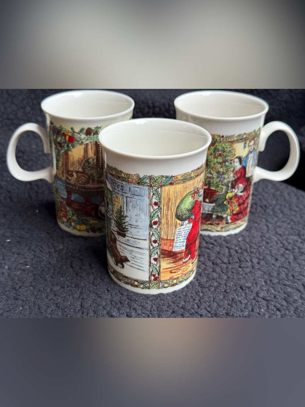 Vintage 1995 Dunoon Scotland Christmas Cheer Stoneware Mugs Set of 3 Victorian S